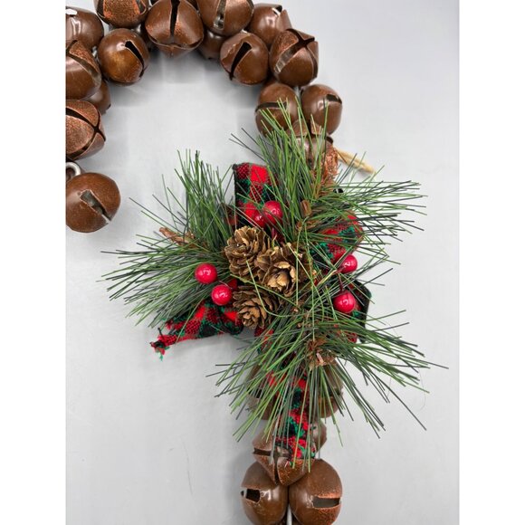 Candy Cane Christmas Jingle Bell Decoration‎ W/ Pinecone & Berry Accent 15" Tall - Picture 2 of 5